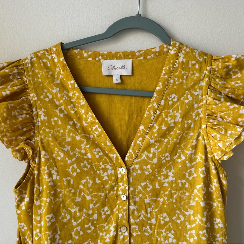 Cleobella Yellow Gold Zia Organic Cotton Size Medium Pattern Short Sleeve Dress - Picture 6 of 16